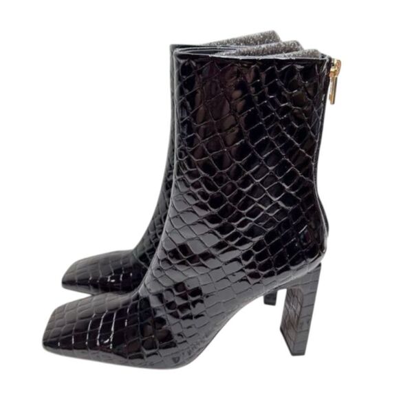 Good American Boots Size 9 Black Square Toe Croc Embossed Ankle Booties NEW - Picture 2 of 11